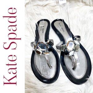 KATE SPADE Silver Crystal Jewel Embellished Thong Sandals, Size 6.5